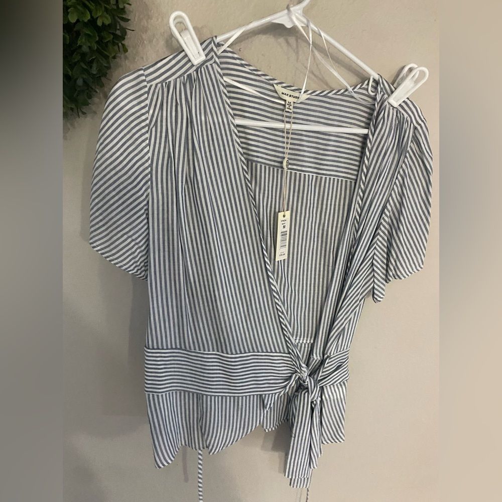 Max Studio stripe wrap blouse medium